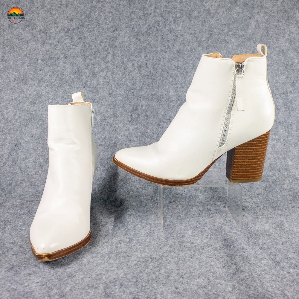 Top Moda Ankle Boots White Leather Side Zip Women's Size 8.5